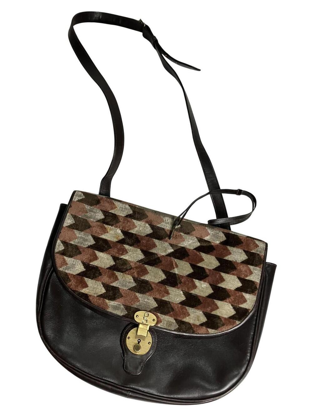 Vintage Roberta Di Camerino Messenger Bag Womens Brown Velvet Chevron Italy